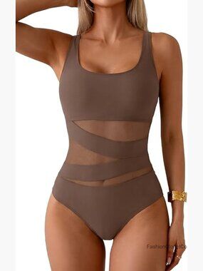 Mesh One Piece Swimsuit Tummy Control Push Up Sexy Bathing Suit Slimming